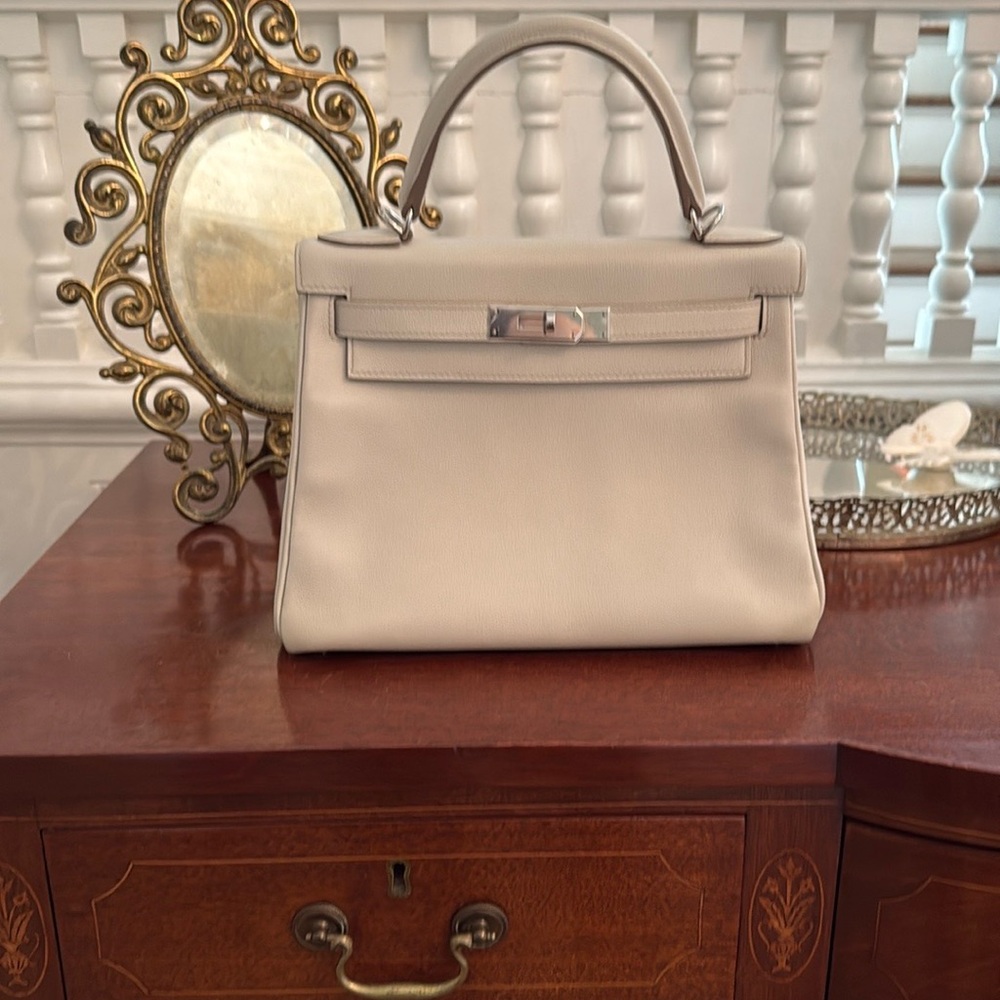 Hermes Kelly k28 gris perle Togo leather palladium hardware